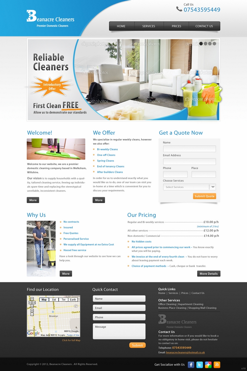 Diseño Web por pb para Beanacre Cleaners | Diseño #814307