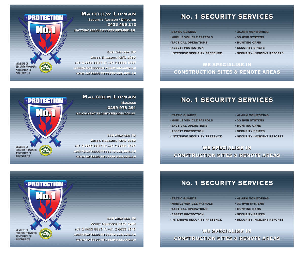 Diseño de Tarjeta de Presentación por Ann Smiley para No. 1 Security Services Pty Ltd | Diseño #3322069