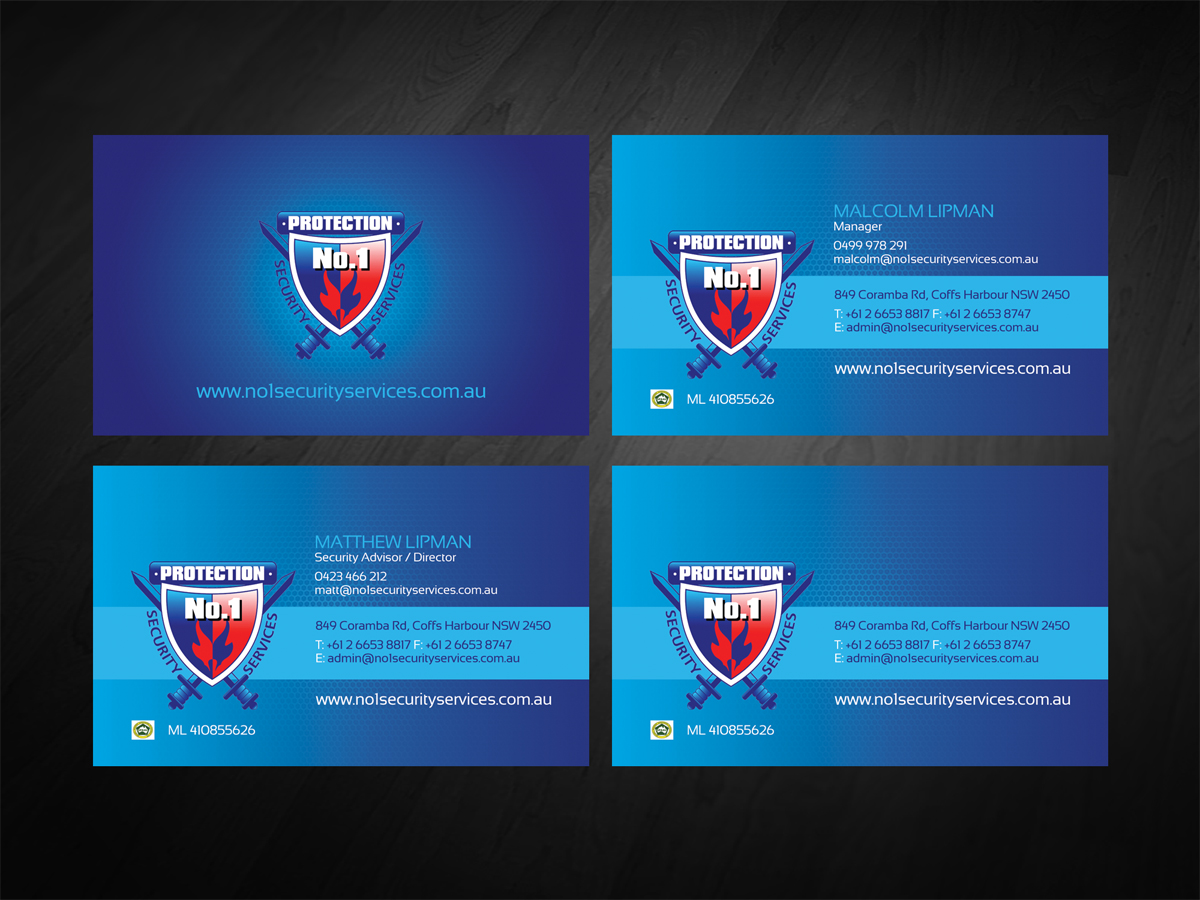 Visitenkarten-Design von diRtY.EMM für No. 1 Security Services Pty Ltd | Design #3310968