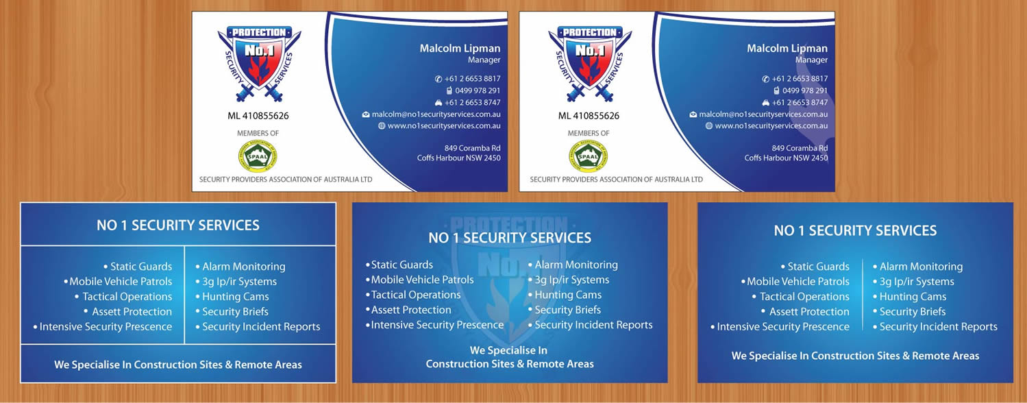 Visitenkarten-Design von Sbss für No. 1 Security Services Pty Ltd | Design #3313016