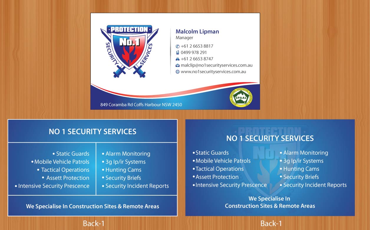 Visitenkarten-Design von Sbss für No. 1 Security Services Pty Ltd | Design #3316172
