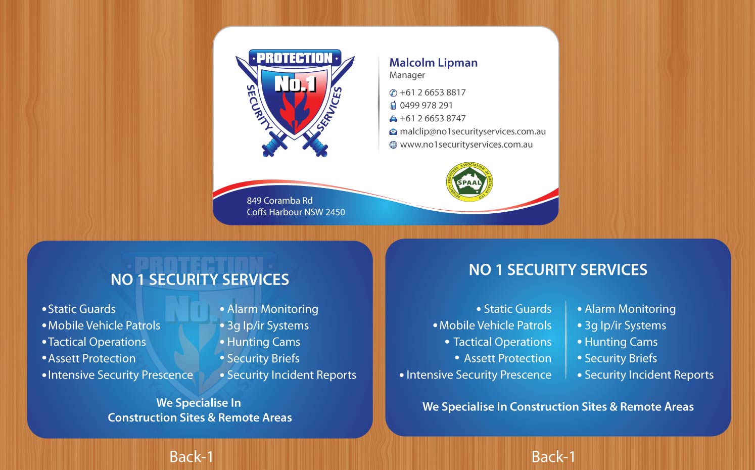 Business Card Design by Sbss for No. 1 Security Services Pty Ltd | Design #3316180