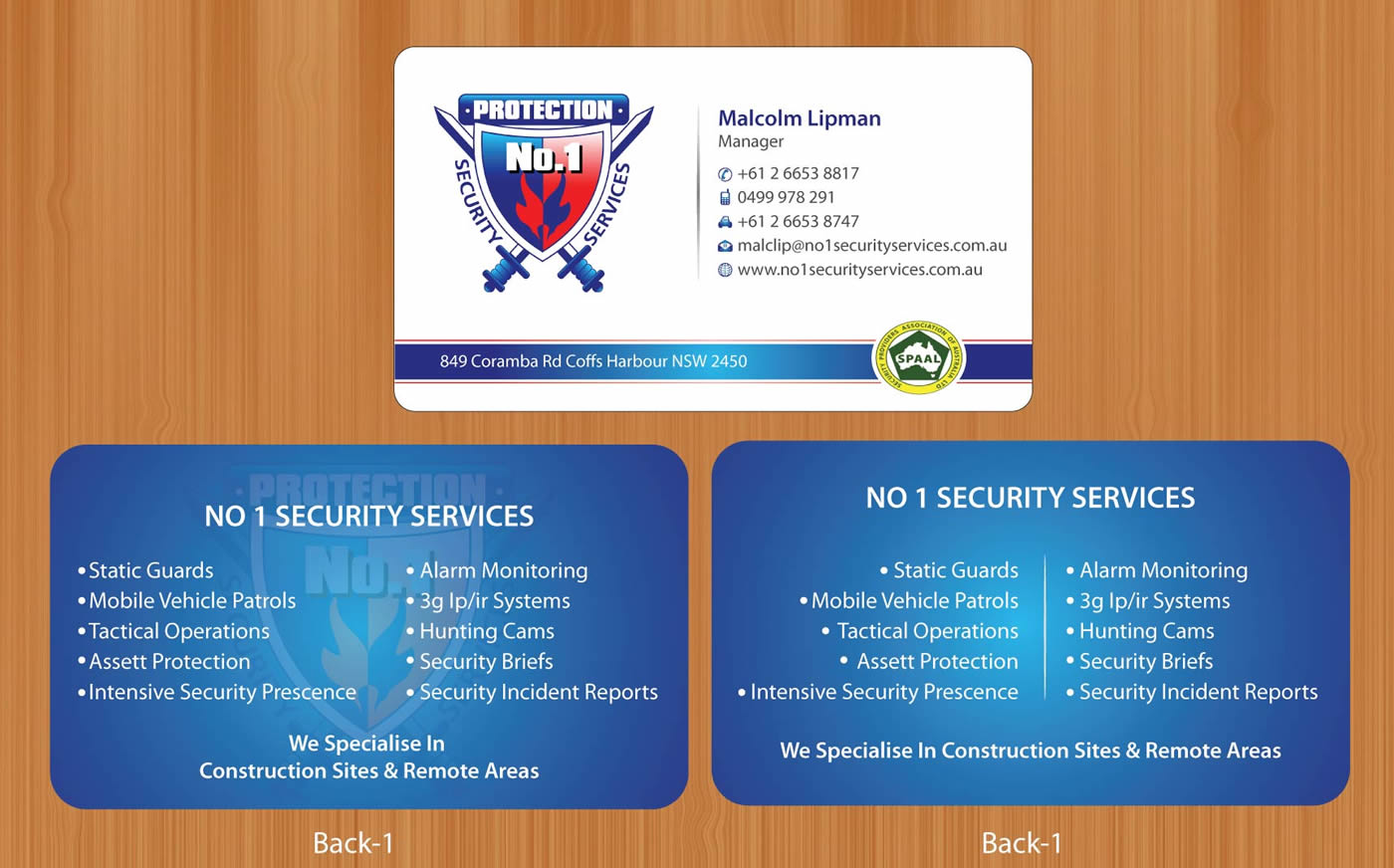 Business Card Design by Sbss for No. 1 Security Services Pty Ltd | Design #3316185