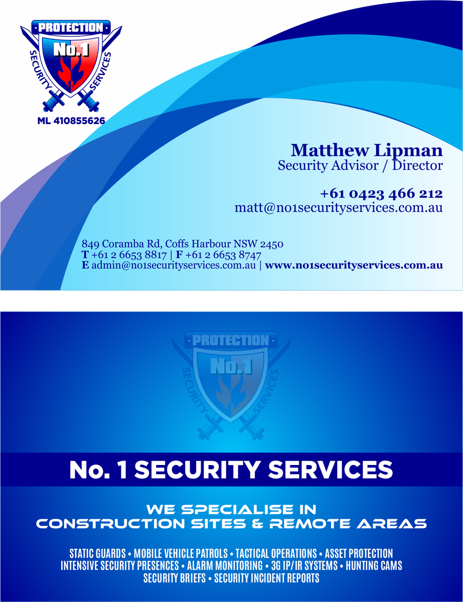 Visitenkarten-Design von barinix für No. 1 Security Services Pty Ltd | Design #3327896