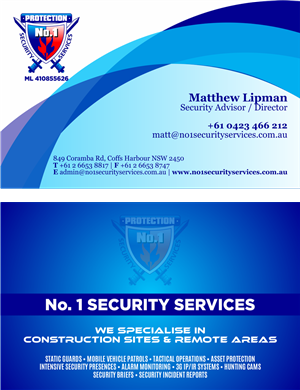 Visitenkarten-Design von barinix für No. 1 Security Services Pty Ltd | Design: #3327896