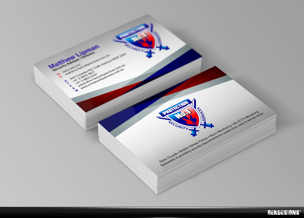 Business Card Design by gekgrfx for No. 1 Security Services Pty Ltd | Design #3310951