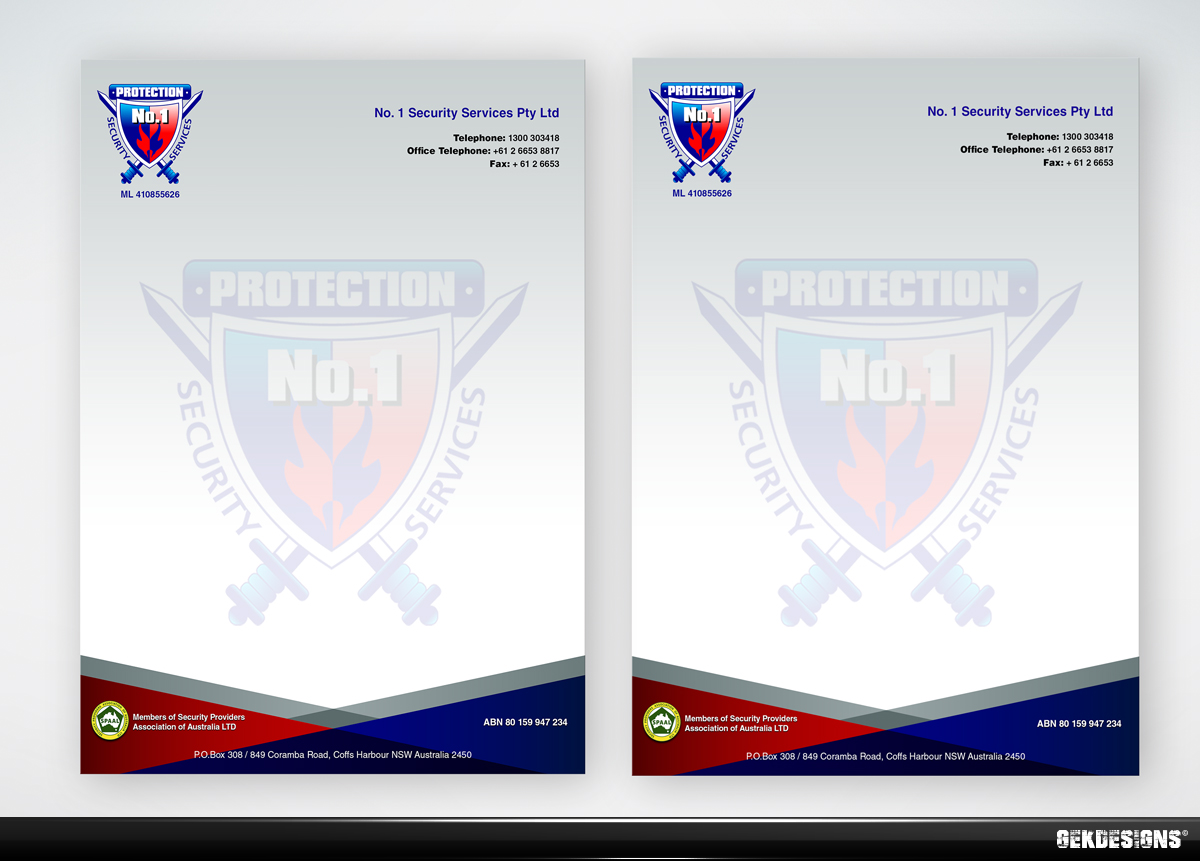 Business Card Design by gekgrfx for No. 1 Security Services Pty Ltd | Design #3341419