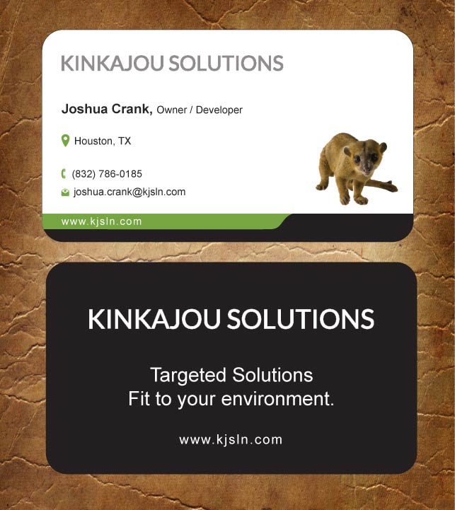 Business Card Design by Sandy1155 for Kinkajou Solutions | Design #3355657