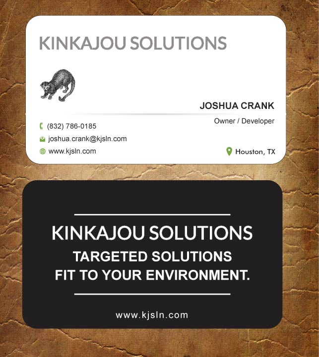 Business Card Design by Sandy1155 for Kinkajou Solutions | Design #3355665