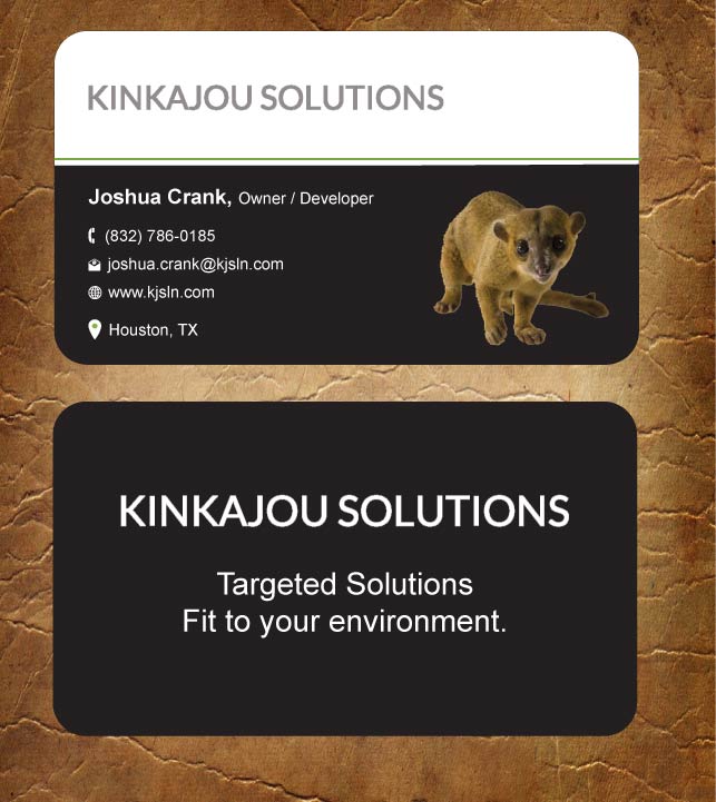 Business Card Design by Sandy1155 for Kinkajou Solutions | Design #3355687