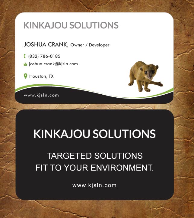 Business Card Design by Sandy1155 for Kinkajou Solutions | Design #3355699
