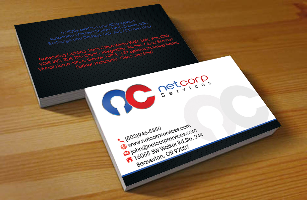 Business Card Design by Hardcore Design for NetCorp Services, Inc. | Design #3356363