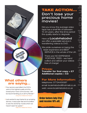 Flyer design for company which solely specializes in transferring Videos to DVD | Flyer-Design von ZinTech