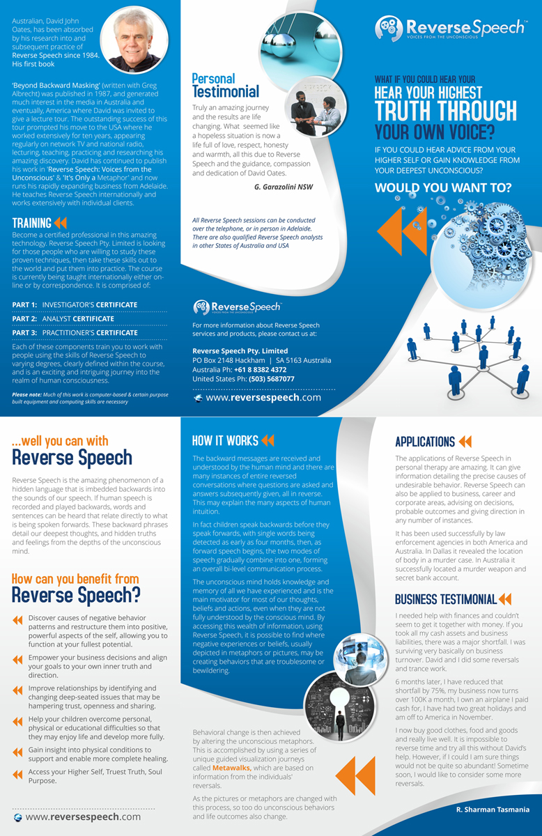 Broschüren-Design von Theziners für Reverse Speech Pty. Ltd. | Design: #3397333