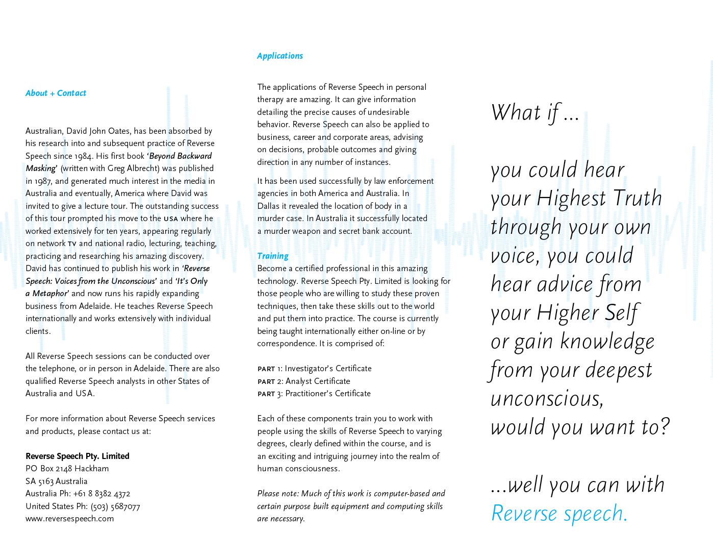 Design de Brochure par AAL Design pour Reverse Speech Pty. Ltd. | Design #3387575