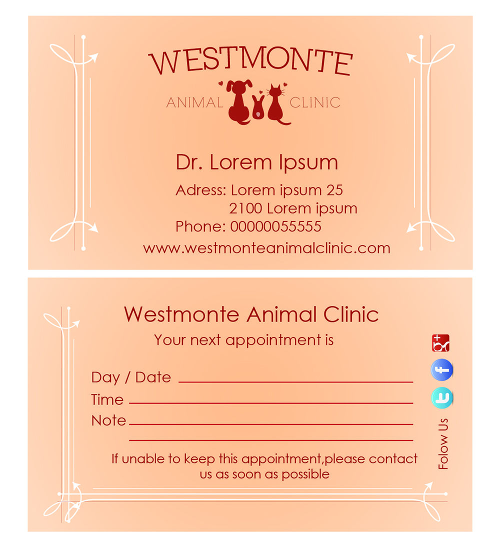 Diseño de Tarjeta de Presentación por bravel design para Westmonte Animal Clinic | Diseño #3411325