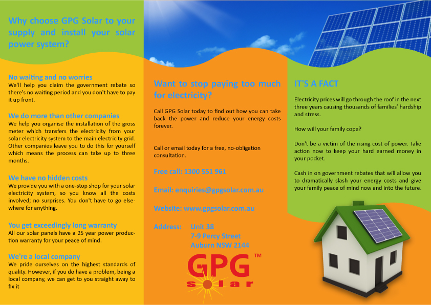 Diseño de Flyer por Nadia Du plessis para GPG Solar | Diseño #84533