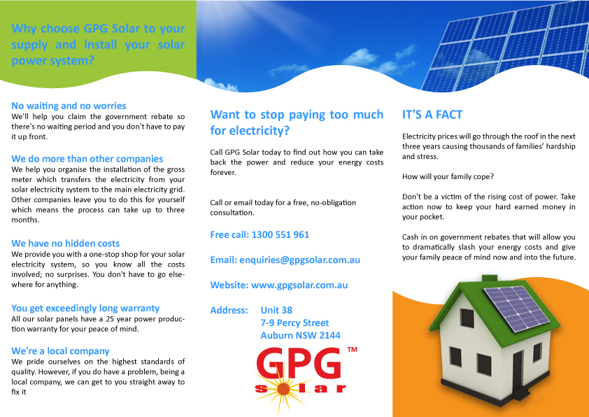 Flyer Design by Nadia Du plessis for GPG Solar | Design #84543