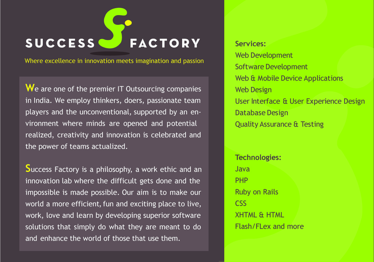 Diseño de Brochure por DibbDesign para Success Factory | Diseño #81829
