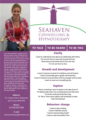 Flyer-Design von Cris für Seahaven Counselling & Hypnotherapy | Design: #3405078
