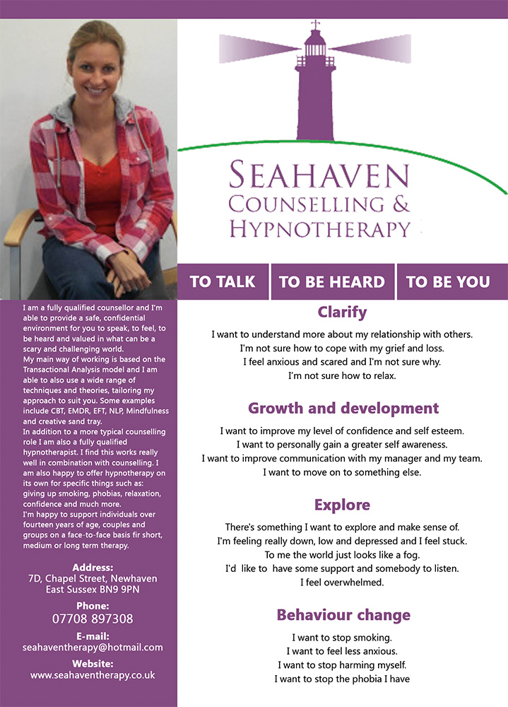 Diseño de Flyer por Cris para Seahaven Counselling & Hypnotherapy | Diseño #3418494