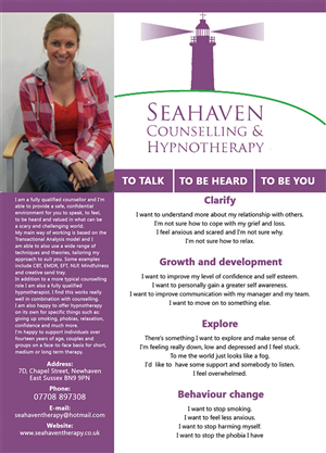Flyer Design by Cris for Seahaven Counselling & Hypnotherapy | Design #3422244