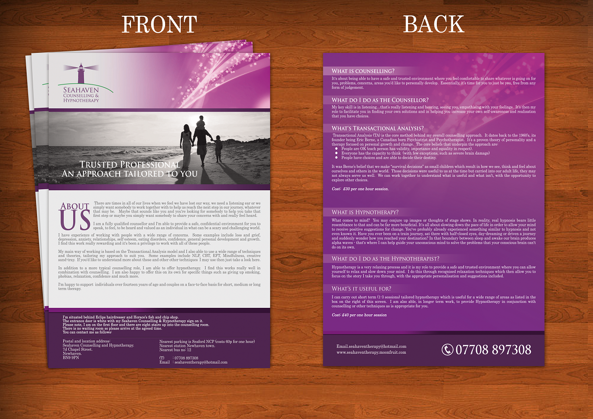 Flyer-Design von yganess für Seahaven Counselling & Hypnotherapy | Design #3394544