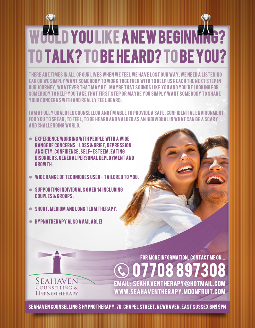 Flyer-Design von NetRite-Design für Seahaven Counselling & Hypnotherapy | Design #3442857