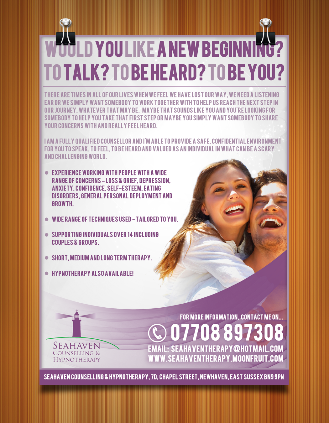 Flyer Design by NetRite-Design for Seahaven Counselling & Hypnotherapy | Design #3449419