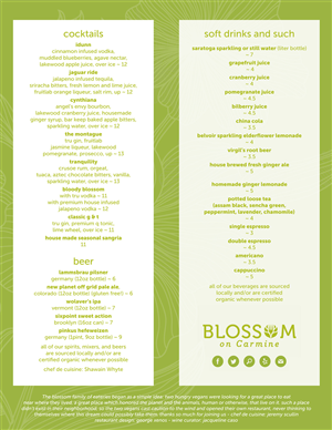 Blossom food and drinks menu | Menu Design by PND