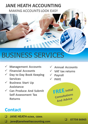 Flyer Design by humibest for Jane Heath Accounting Solutions Ltd | Design: #3457487