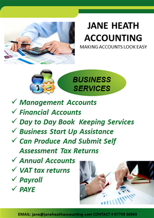 Diseño de Flyer por humibest para Jane Heath Accounting Solutions Ltd | Diseño: #3480453