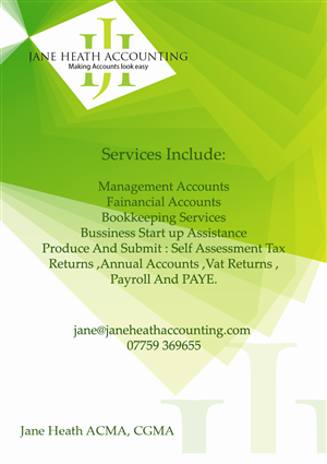 Diseño de Flyer por Designpro0001 para Jane Heath Accounting Solutions Ltd | Diseño #3479725