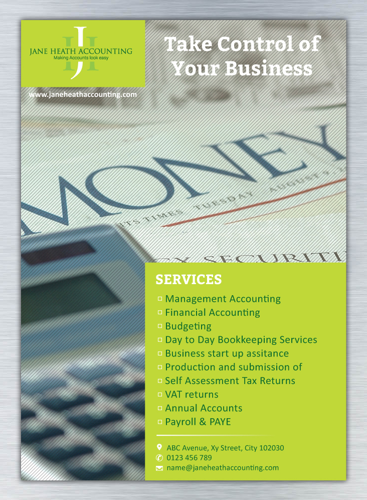 Flyer Design by Sbss for Jane Heath Accounting Solutions Ltd | Design #3451387