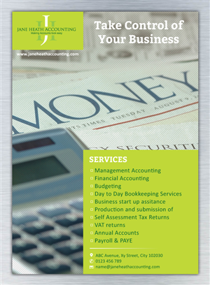 Diseño de Flyer por Sbss para Jane Heath Accounting Solutions Ltd | Diseño: #3451387