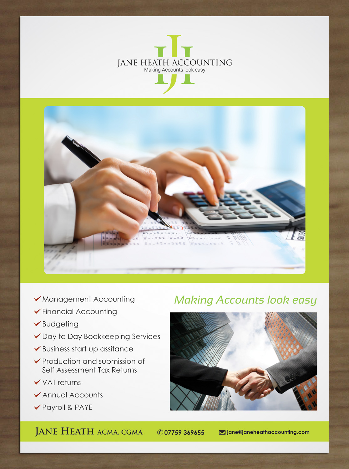 Flyer Design by Sbss for Jane Heath Accounting Solutions Ltd | Design #3456877