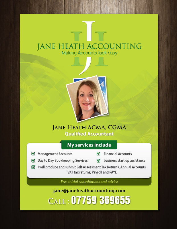 Flyer Design by meet007 for Jane Heath Accounting Solutions Ltd | Design #3450240