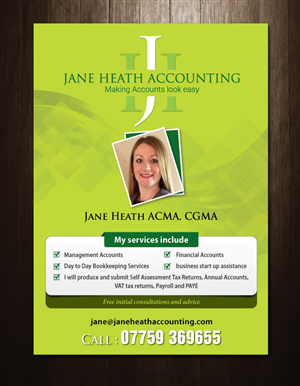 Diseño de Flyer por meet007 para Jane Heath Accounting Solutions Ltd | Diseño: #3453175