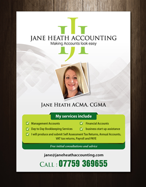 Diseño de Flyer por meet007 para Jane Heath Accounting Solutions Ltd | Diseño: #3464604