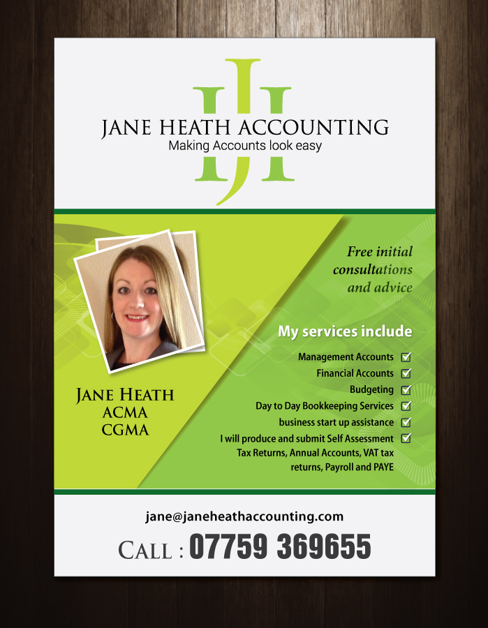 Flyer Design by meet007 for Jane Heath Accounting Solutions Ltd | Design #3464782