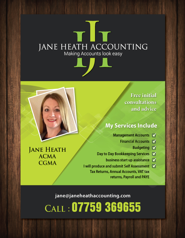 Flyer Design by meet007 for Jane Heath Accounting Solutions Ltd | Design #3464828