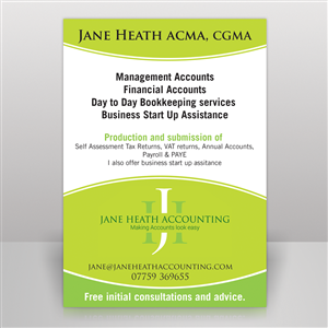 Diseño de Flyer por Mon01 para Jane Heath Accounting Solutions Ltd | Diseño #3455104