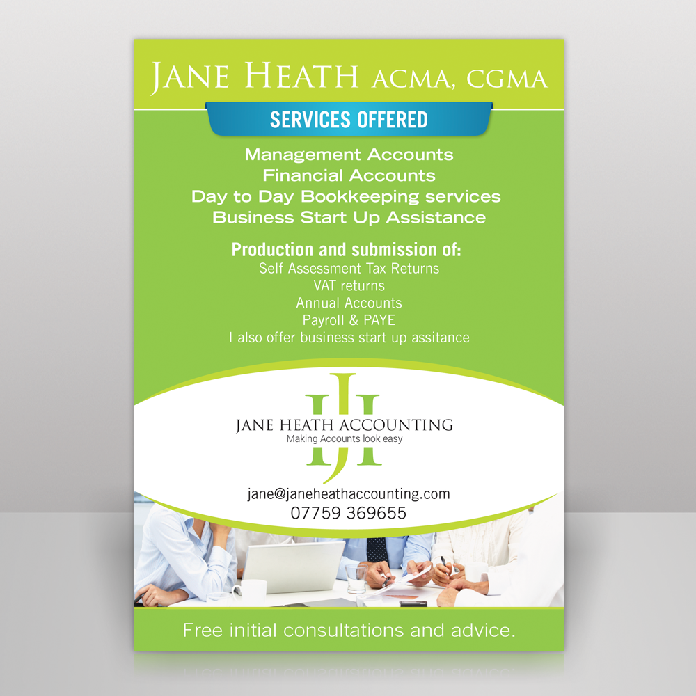 Flyer Design by Mon01 for Jane Heath Accounting Solutions Ltd | Design #3456455