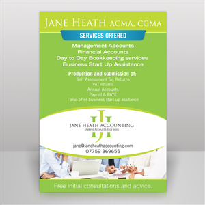 Diseño de Flyer por Mon01 para Jane Heath Accounting Solutions Ltd | Diseño: #3456455