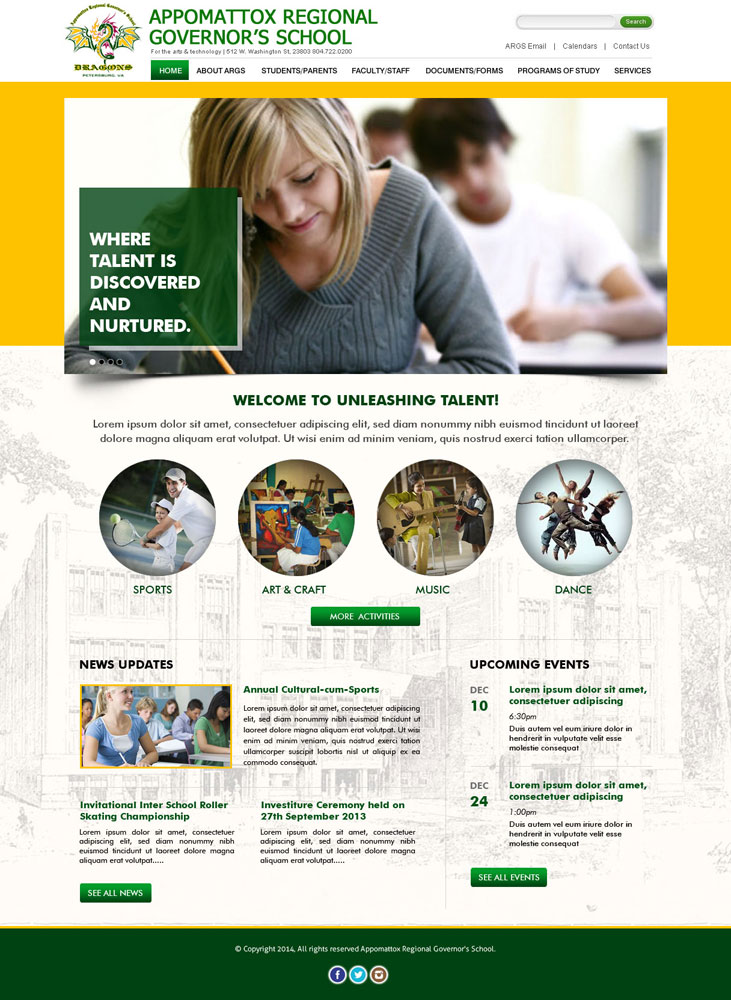 Wordpress Design by Vblue for Appomattox Regional Governor's School | Design #3491394