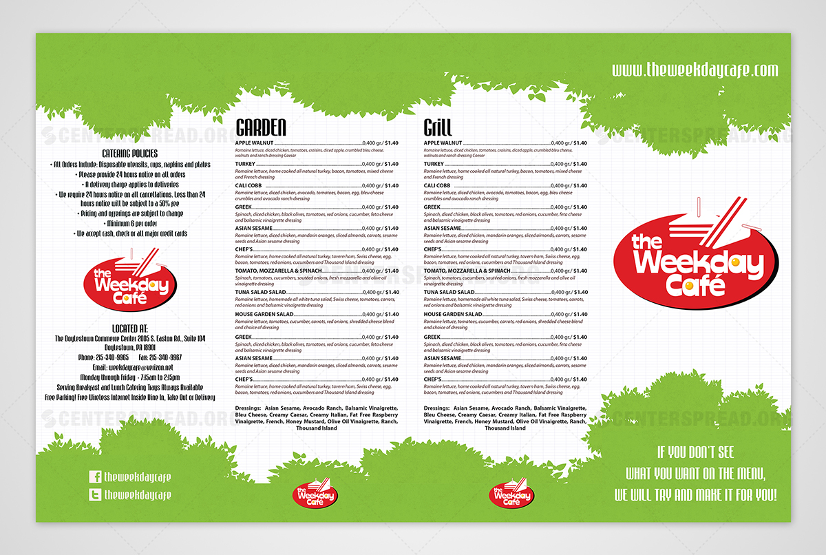 Menu Design by CENTERSPREAD for The Weekday Cafe | Design #3534951