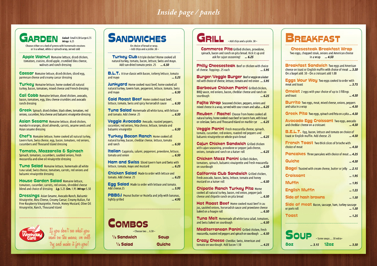 Menu Design by Ekanite for The Weekday Cafe | Design #3531455