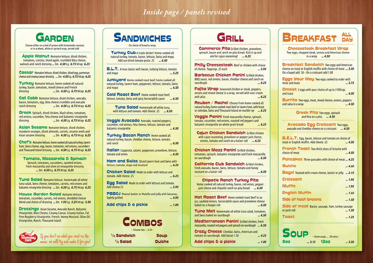 Menu Design by Ekanite for The Weekday Cafe | Design #3532536