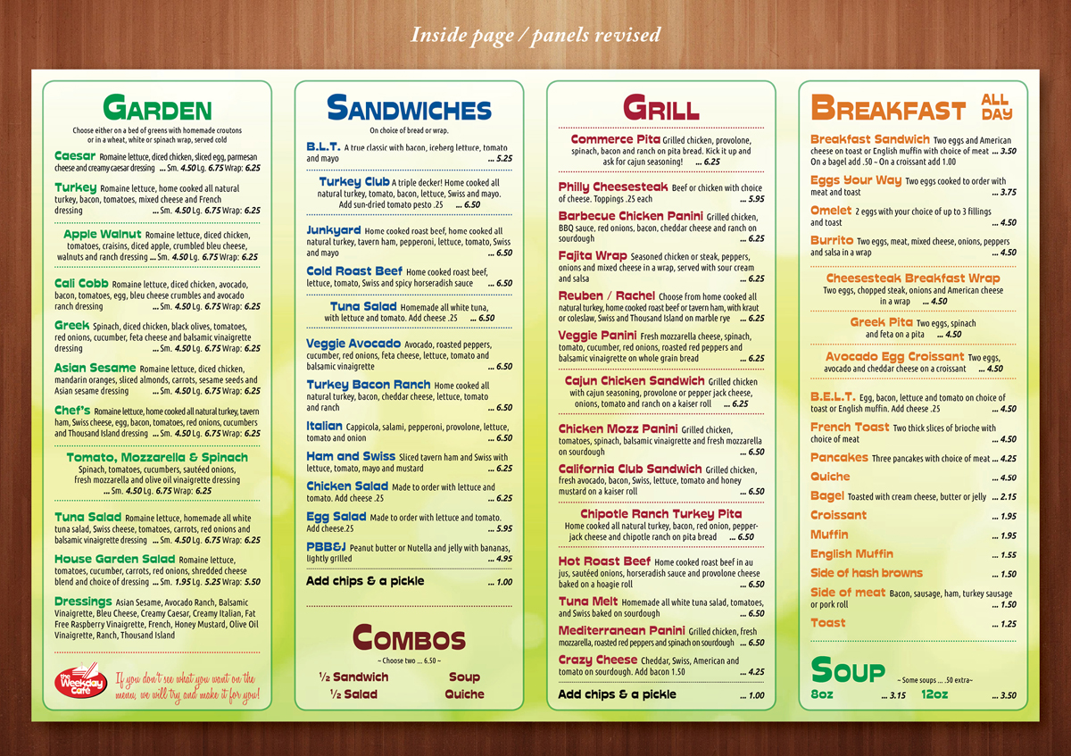 Menu Design by Ekanite for The Weekday Cafe | Design #3534296