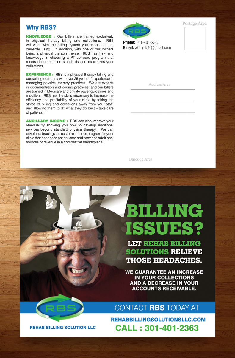 Postkarten-Design von rkailas für Rehab Billing Solutions | Design #3478691